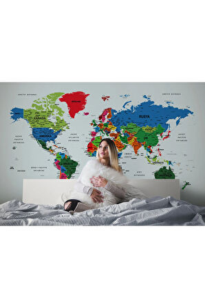 Oxyteez   Dünya Haritası Duvar Kağıdı Detaylı Ülke ve Başkentli İngilizce Dünya Haritası-1703 1703