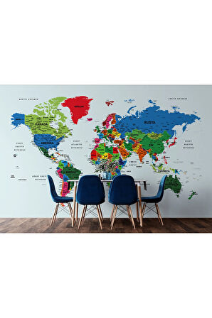 Oxyteez   Dünya Haritası Duvar Kağıdı Detaylı Ülke ve Başkentli İngilizce Dünya Haritası-1703 1703