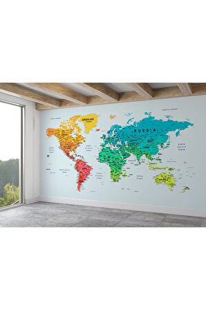 Oxyteez   Renkli Dünya Haritası Duvar Kağıdı Detaylı Ülke ve Başkentli -1710 1710