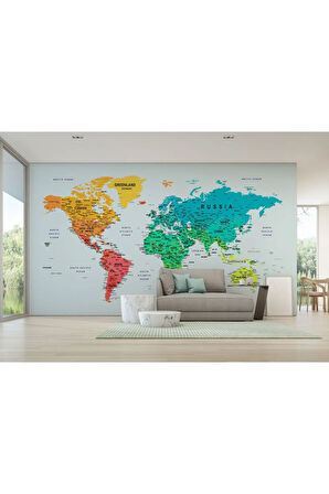 Oxyteez   Renkli Dünya Haritası Duvar Kağıdı Detaylı Ülke ve Başkentli -1710 1710