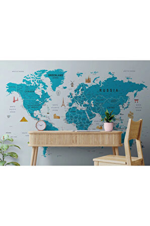 Oxyteez   Dünya Haritası Duvar Kağıdı Detaylı Ülke ve Başkentli İngilizce Dünya Haritası-1724 1724