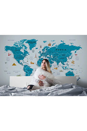 Oxyteez   Dünya Haritası Duvar Kağıdı Detaylı Ülke ve Başkentli İngilizce Dünya Haritası-1724 1724