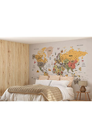 Oxyteez   Dünya Haritası Duvar Kağıdı Detaylı Ülke ve Başkentli İngilizce Dünya Haritası-1747 1747