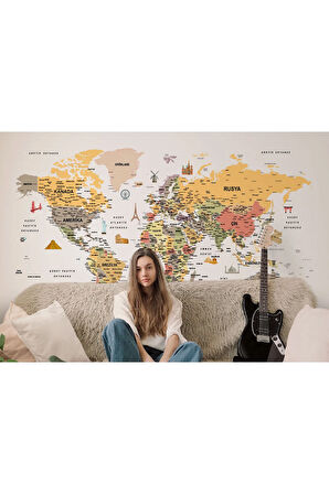 Oxyteez   Dünya Haritası Duvar Kağıdı Detaylı Ülke ve Başkentli İngilizce Dünya Haritası-1747 1747