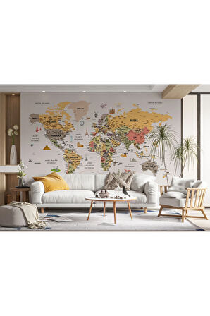 Oxyteez   Dünya Haritası Duvar Kağıdı Detaylı Ülke ve Başkentli İngilizce Dünya Haritası-1747 1747