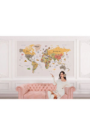 Oxyteez   Dünya Haritası Duvar Kağıdı Detaylı Ülke ve Başkentli İngilizce Dünya Haritası-1748 1748