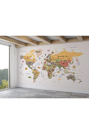 Oxyteez   Dünya Haritası Duvar Kağıdı Detaylı Ülke ve Başkentli İngilizce Dünya Haritası-1748 1748