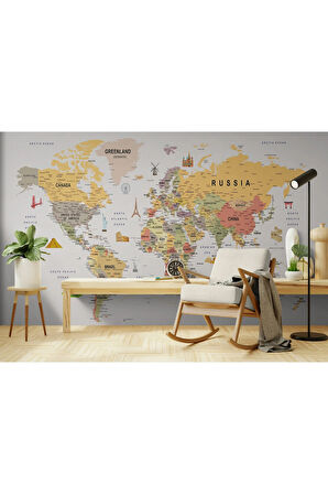Oxyteez   Dünya Haritası Duvar Kağıdı Detaylı Ülke ve Başkentli İngilizce Dünya Haritası-1748 1748