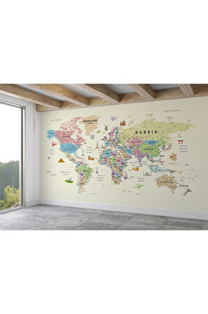 Oxyteez   Dünya Haritası Duvar Kağıdı Detaylı Ülke ve Başkentli İngilizce Dünya Haritası-1752 1752