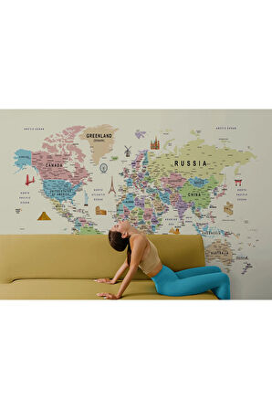 Oxyteez   Dünya Haritası Duvar Kağıdı Detaylı Ülke ve Başkentli İngilizce Dünya Haritası-1752 1752