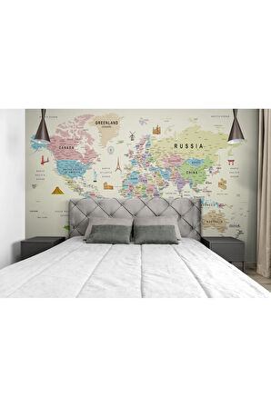 Oxyteez   Dünya Haritası Duvar Kağıdı Detaylı Ülke ve Başkentli İngilizce Dünya Haritası-1752 1752