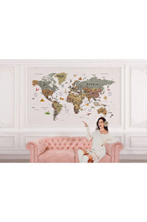 Oxyteez   Dünya Haritası Duvar Kağıdı Detaylı Ülke ve Başkentli İngilizce Dünya Haritası-1774 1774