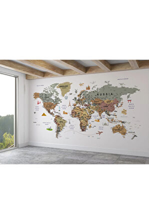 Oxyteez   Dünya Haritası Duvar Kağıdı Detaylı Ülke ve Başkentli İngilizce Dünya Haritası-1774 1774