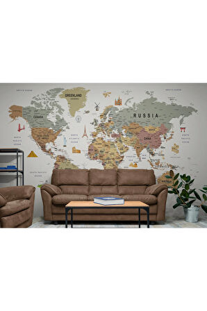 Oxyteez   Dünya Haritası Duvar Kağıdı Detaylı Ülke ve Başkentli İngilizce Dünya Haritası-1774 1774