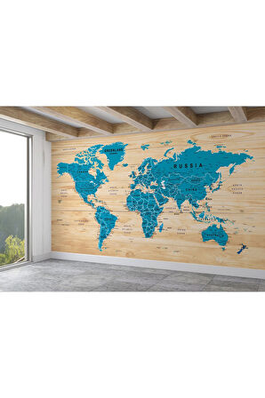 Oxyteez   İngilizce Dünya Haritası Duvar Kağıdı Ahşap Görünümlü Detaylı -1789 1789