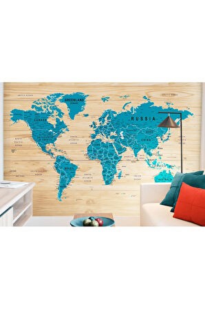Oxyteez   İngilizce Dünya Haritası Duvar Kağıdı Ahşap Görünümlü Detaylı -1789 1789