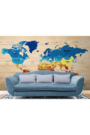 Oxyteez   İngilizce Dünya Haritası Duvar Kağıdı Ahşap Görünümlü Detaylı -1821 1821