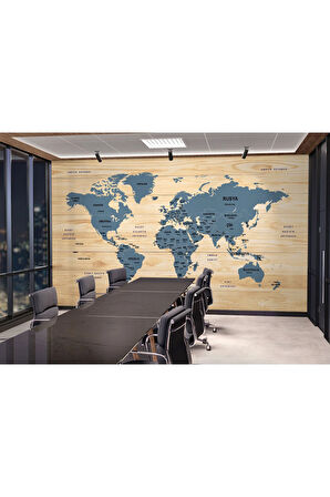 Oxyteez   Ahşap Görünümlü Türkçe Dünya Haritası Ülke Başkentli Duvar Kağıdı 1842 1842