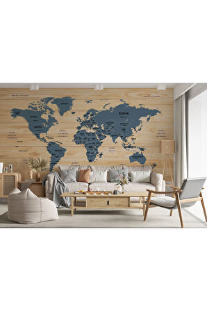 Oxyteez   Ahşap Görünümlü Türkçe Dünya Haritası Ülke Başkentli Duvar Kağıdı 1842 1842