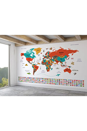Oxyteez   Türkçe Dünya Haritası Ülke Bayrak Ve Başkentli Duvar Kağıdı-1922 1922