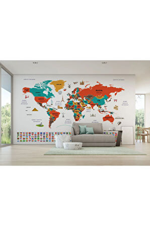 Oxyteez   Türkçe Dünya Haritası Ülke Bayrak Ve Başkentli Duvar Kağıdı-1922 1922