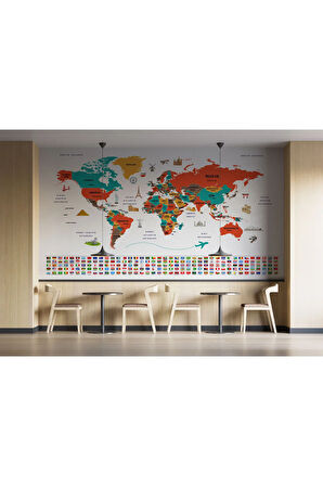 Oxyteez   Türkçe Dünya Haritası Ülke Bayrak Ve Başkentli Duvar Kağıdı-1922 1922