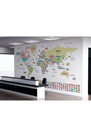 Oxyteez   Türkçe Dünya Haritası Ülke Bayrak Ve Başkentli Duvar Kağıdı-1938 1938