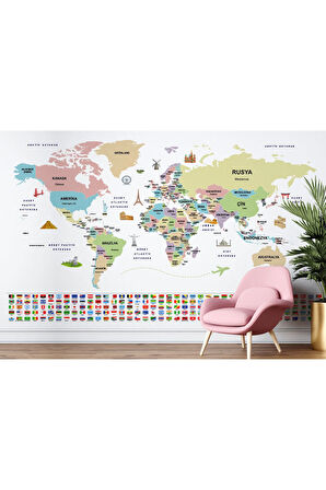 Oxyteez   Türkçe Dünya Haritası Ülke Bayrak Ve Başkentli Duvar Kağıdı-1938 1938