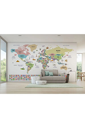 Oxyteez   Türkçe Dünya Haritası Ülke Bayrak Ve Başkentli Duvar Kağıdı-1938 1938