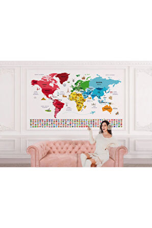 Oxyteez   Türkçe Dünya Haritası Ülke Bayrak Ve Başkentli Duvar Kağıdı-1958 1958