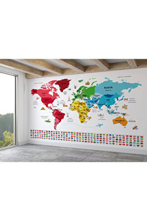 Oxyteez   Türkçe Dünya Haritası Ülke Bayrak Ve Başkentli Duvar Kağıdı-1958 1958