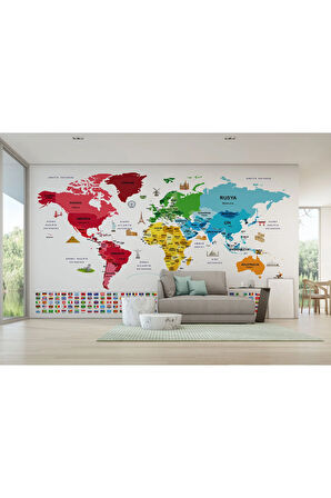 Oxyteez   Türkçe Dünya Haritası Ülke Bayrak Ve Başkentli Duvar Kağıdı-1958 1958