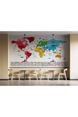 Oxyteez   Türkçe Dünya Haritası Ülke Bayrak Ve Başkentli Duvar Kağıdı-1958 1958