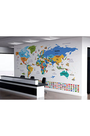 Oxyteez   Türkçe Dünya Haritası Ülke Bayrak ve Başkentli Duvar Kağıdı-1966 1966