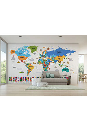Oxyteez   Türkçe Dünya Haritası Ülke Bayrak ve Başkentli Duvar Kağıdı-1966 1966
