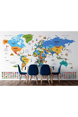 Oxyteez   Türkçe Dünya Haritası Ülke Bayrak ve Başkentli Duvar Kağıdı-1966 1966