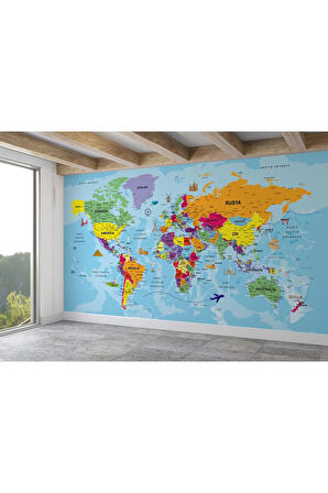 Oxyteez   Türkçe Dünya Haritası Duvar Kağıdı Son Derece Detaylı ve Dekoratif-1989 1989