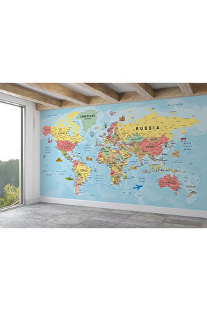 Oxyteez   İngilizce Dünya Haritası Duvar Kağıdı Ülke Sembollü ve Detaylı-2019 2019