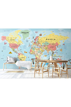 Oxyteez   İngilizce Dünya Haritası Duvar Kağıdı Ülke Sembollü ve Detaylı-2019 2019
