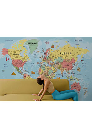 Oxyteez   İngilizce Dünya Haritası Duvar Kağıdı Ülke Sembollü ve Detaylı-2019 2019