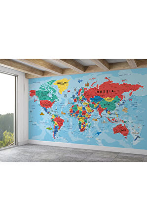 Oxyteez   Detaylı İngilizce Dünya Haritası Duvar Kağıdı -2021 2021