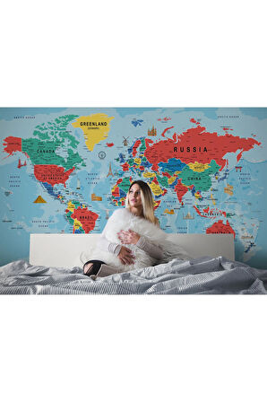 Oxyteez   Detaylı İngilizce Dünya Haritası Duvar Kağıdı -2021 2021