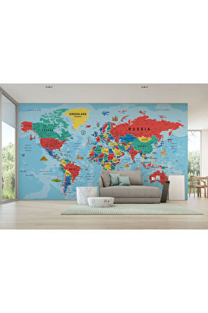 Oxyteez   Detaylı İngilizce Dünya Haritası Duvar Kağıdı -2021 2021