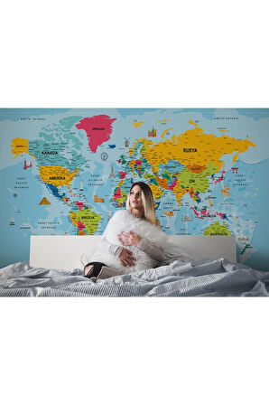 Oxyteez   Türkçe Dünya Haritası Duvar Kağıdı Son Derece Detaylı Ve Dekoratif-2022 2022