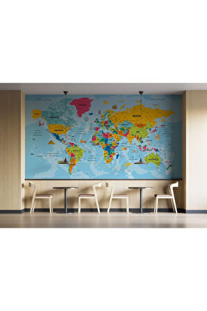 Oxyteez   Türkçe Dünya Haritası Duvar Kağıdı Son Derece Detaylı Ve Dekoratif-2022 2022