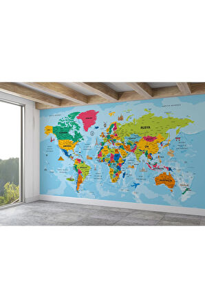 Oxyteez   Türkçe Dünya Haritası Duvar Kağıdı Son Derece Detaylı Ve Dekoratif-2024 2024
