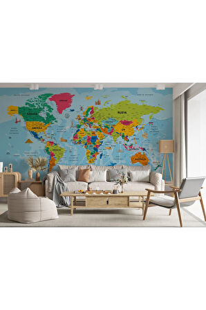 Oxyteez   Türkçe Dünya Haritası Duvar Kağıdı Son Derece Detaylı Ve Dekoratif-2024 2024