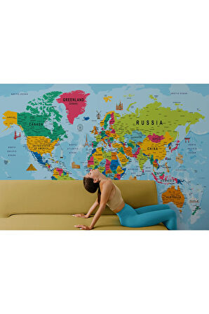 Oxyteez   Detaylı İngilizce Dünya Haritası Duvar Kağıdı -2025 2025