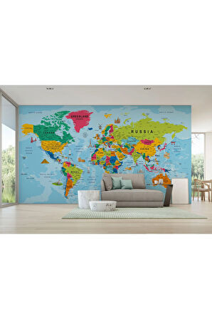 Oxyteez   Detaylı İngilizce Dünya Haritası Duvar Kağıdı -2025 2025
