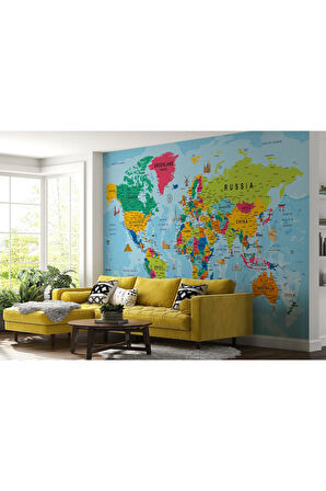 Oxyteez   Detaylı İngilizce Dünya Haritası Duvar Kağıdı -2035 2035